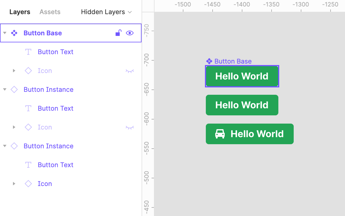 Button component using hidden layers